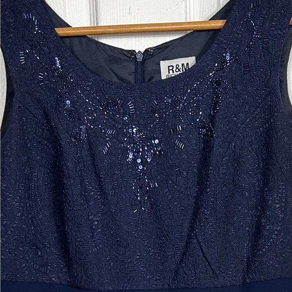 TWO piece set. R & M Richards dress/jacket, embellished, navy blue, 12P - Picture 5 of 16